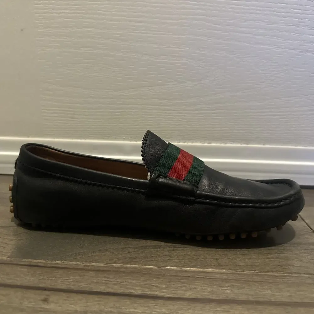 Authentic GUCCI Web Design Black Loafers 123506 GG sz 6.5 (fits USA 7.5)